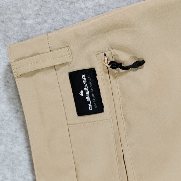 QuickSilver Amphibian Shorts Size 27 Beige Tan 10in Inseam Stretch Beach Board - Picture 13 of 13